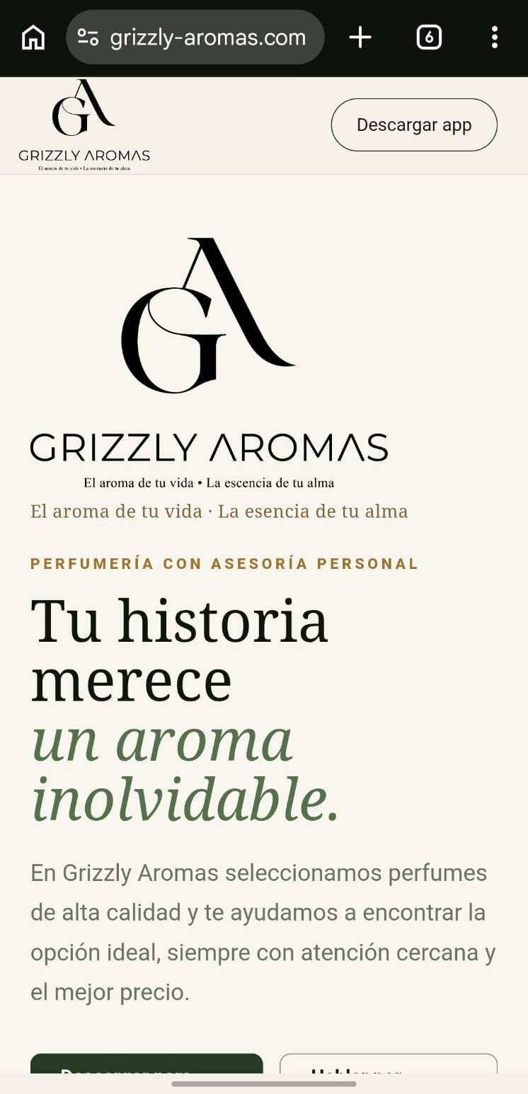 Botón Descargar app en la página de Grizzly Aromas
